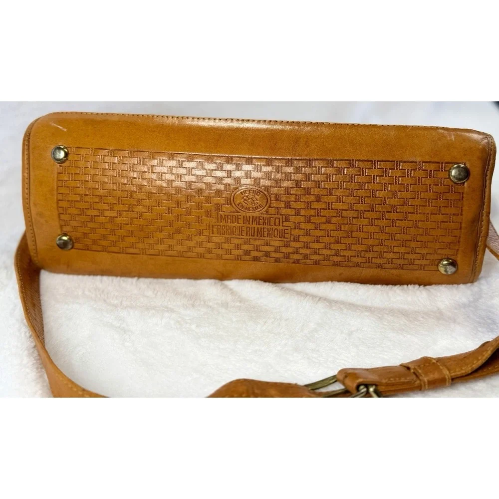 VTG‎ 70s Mont-Abur Mexican Tooled Leather Handbag Mayan Deity Aztec Sun Calendar